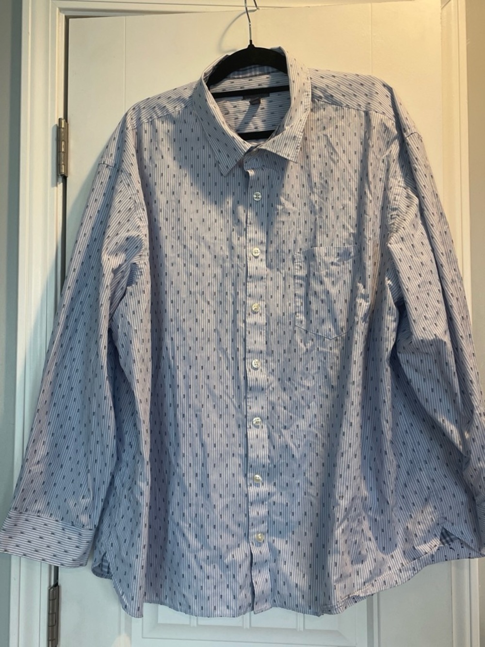 Van Heusen Mens 3XLT Blue Stripe Geometric Dress Shirt Button Front